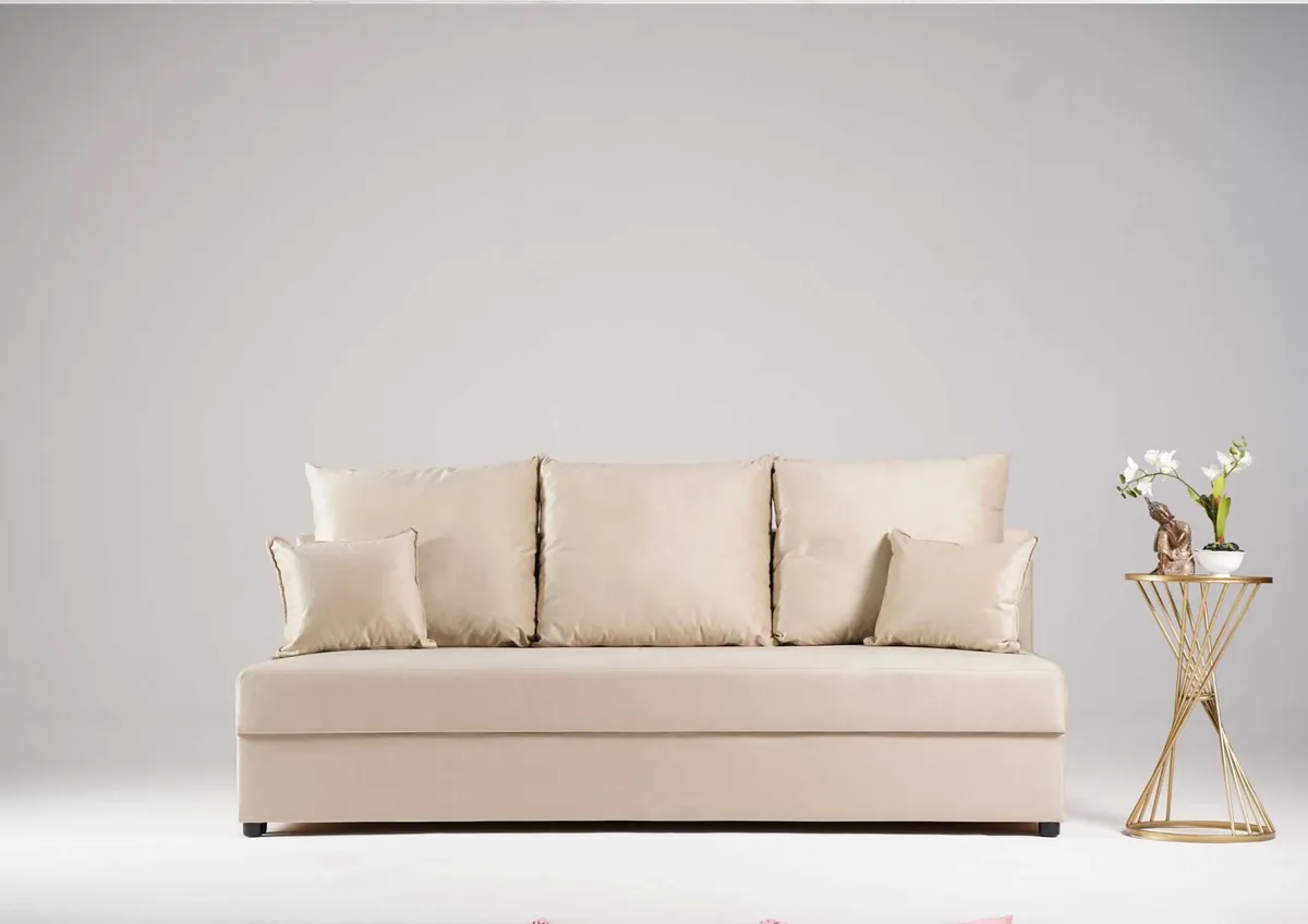 Sofa beżowa PACO z funkcją spania 190 cm: Beżowa sofa PACO z funkcją spania