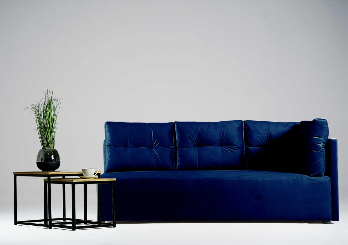 Sofa granatowa MONO prawa trzyosobowa z funkcją spania 198 cm: Granatowa sofa MONO prawa z funkcją spania