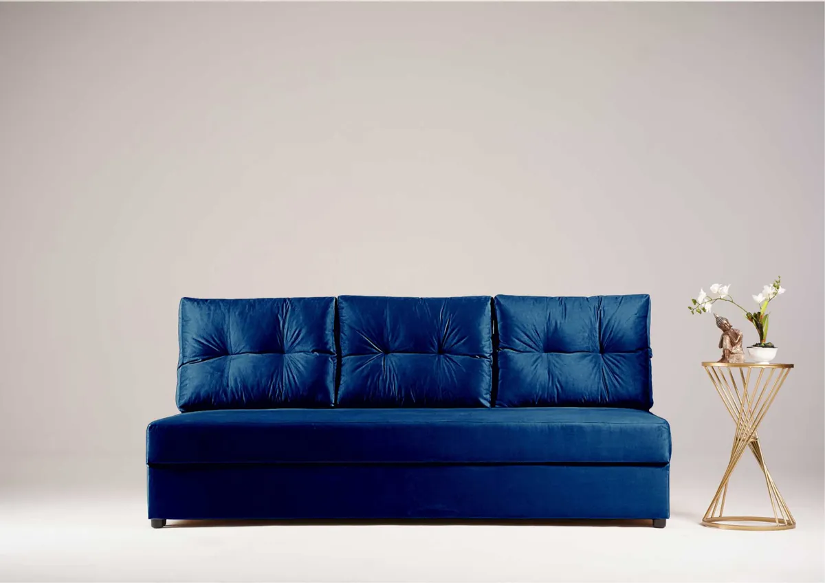 Sofa granatowa SKANDI trzyosobowa z funkcją spania 190 cm: Skandi na małą przestrzeń: granatowa sofa SKANDI