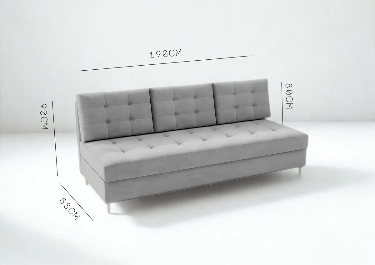 Sofa zielona PERO trzyosobowa z funkcją spania 190 cm: Wymiary PERO