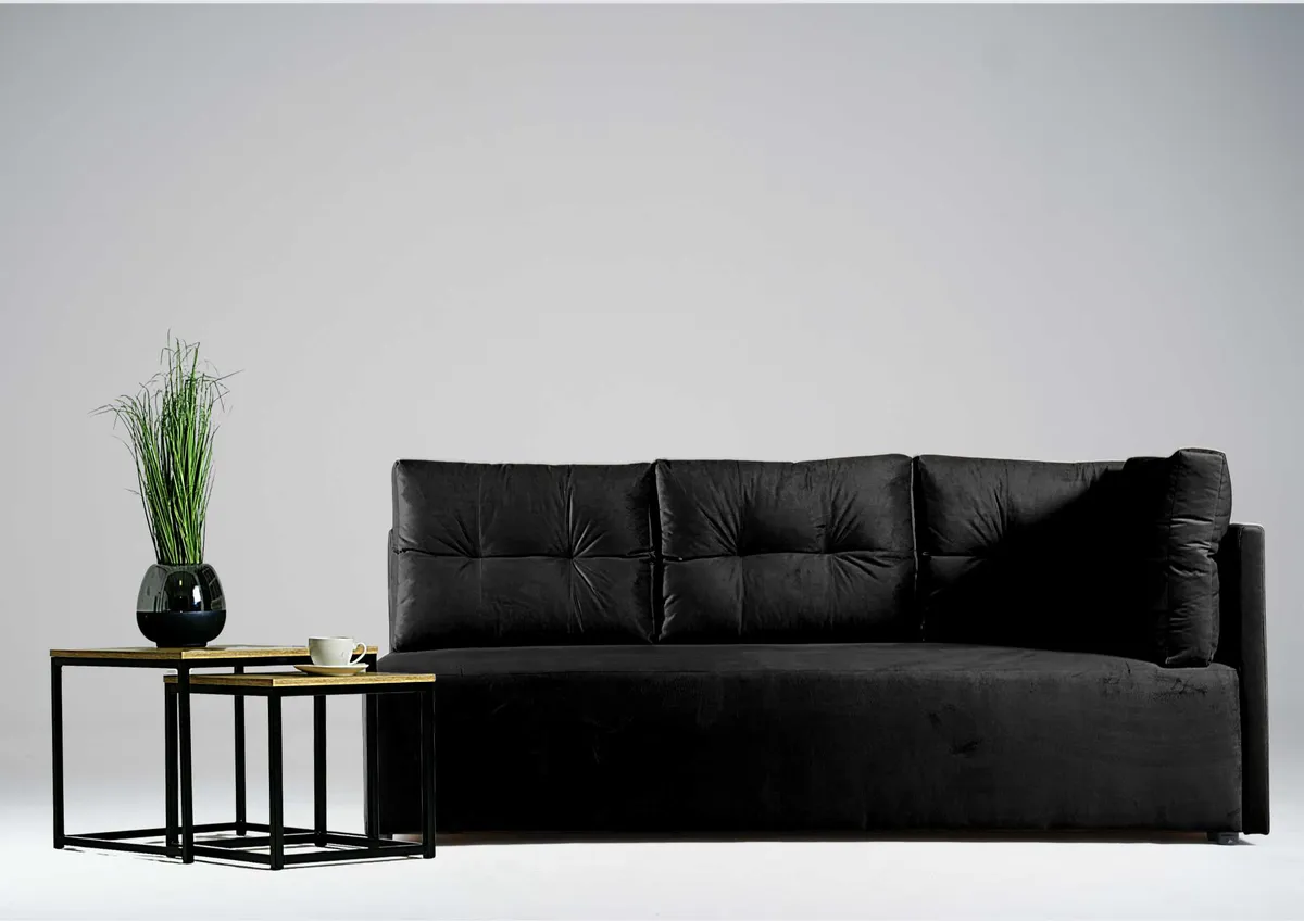 Sofa czarna MONO prawa trzyosobowa z funkcją spania 198 cm: Czarna sofa MONO prawa z funkcją spania