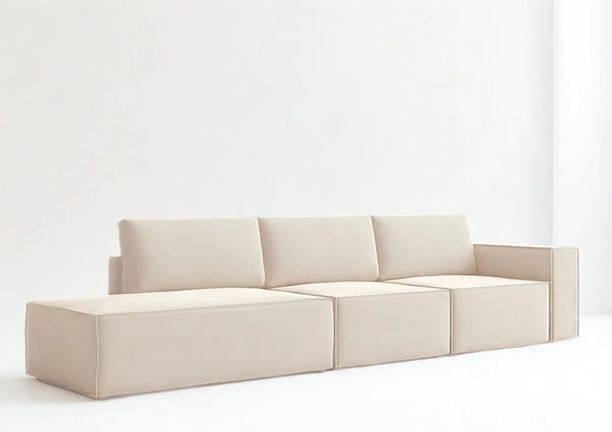 Sofa beżowa GOIA prawa sześcioosobowa modułowa 315 cm: Modułowa sofa GOIA w kolorze beżowym