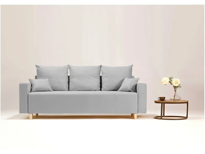 Sofa szara EVER trzyosobowa z funkcją spania 215 cm: Szara sofa EVER z funkcją spania