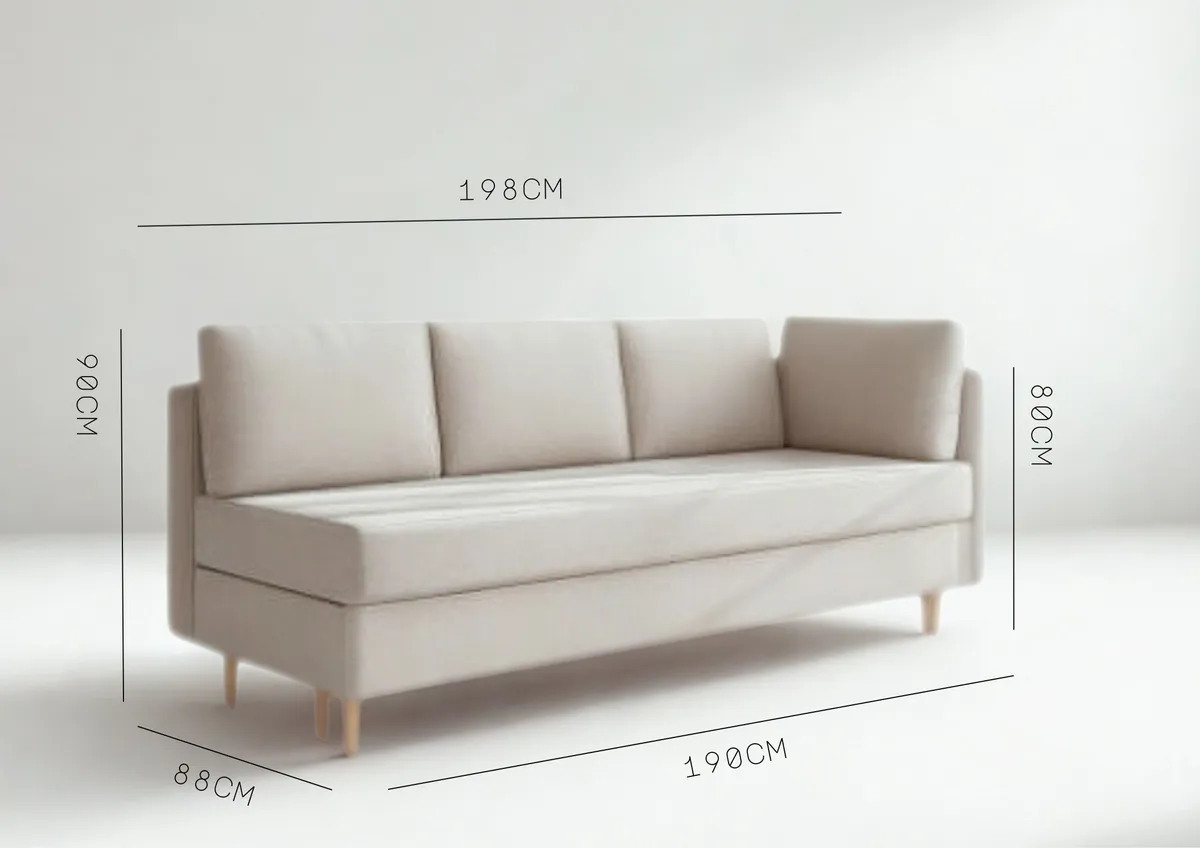 Sofa brązowa PRATO prawa trzyosobowa z funkcją spania 198 cm: Rozmiary sofy PRATO