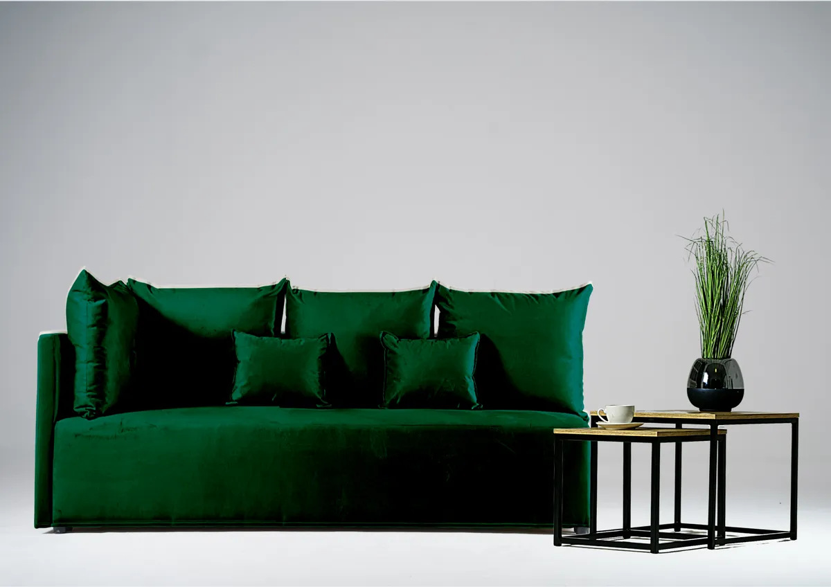 Sofa zielona MINO lewa trzyosobowa z funkcją spania 198 cm: Sofa MINO lewa na małej powierzchni