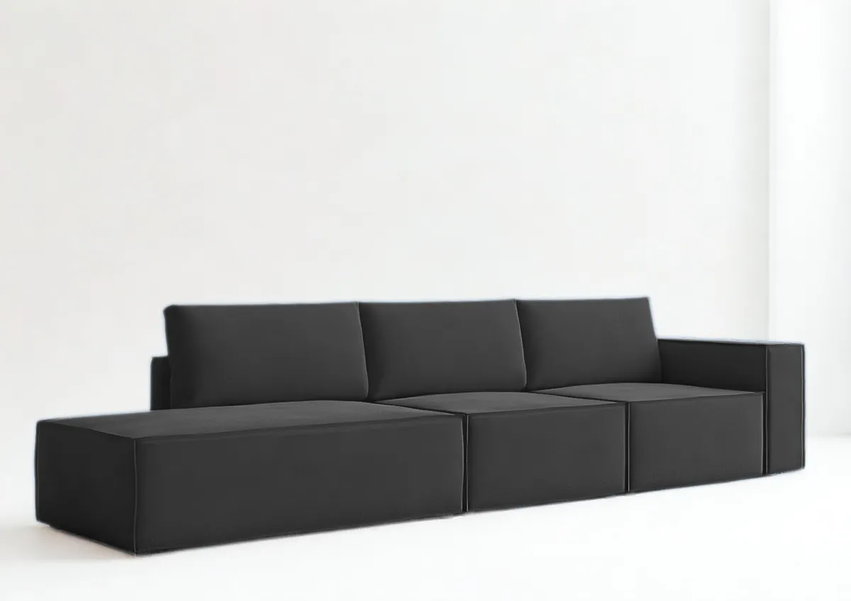 Sofa czarna GOIA prawa sześcioosobowa modułowa 315 cm: Modułowa sofa GOIA w kolorze czarnym