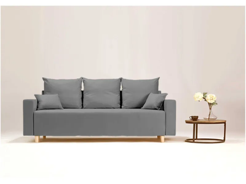 Sofa grafitowa EVER trzyosobowa z funkcją spania 215 cm: Grafitowa sofa EVER z funkcją spania