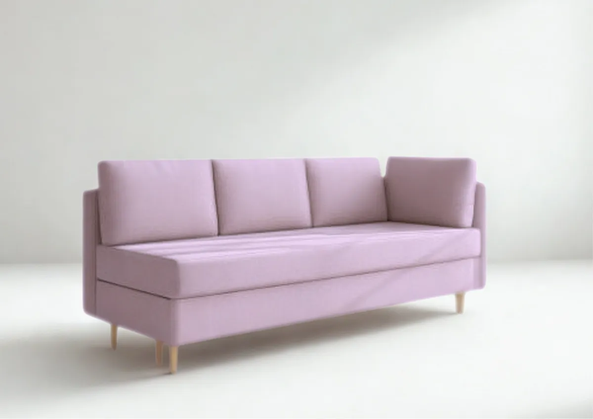 Sofa różowa PRATO prawa trzyosobowa z funkcją spania 198 cm: Różowa sofa PRATO prawa na drewnianych nogach