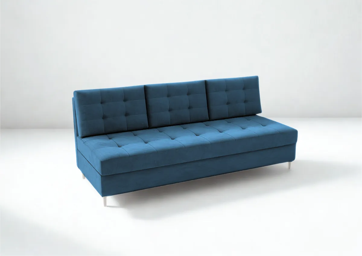Sofa granatowa PERO trzyosobowa z funkcją spania 190 cm: Granatowa sofa PERO z pikowanym siedziskiem