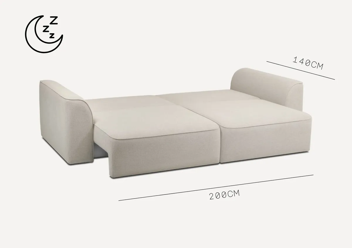 Sofa beżowa KOMA 2 czteroosobowa z funkcją spania 242 cm: Sofa KOMA 2: łóżko i skrzynia na pościel