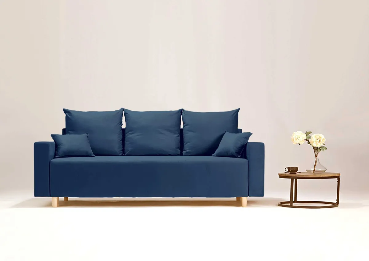 Sofa granatowa EVER trzyosobowa z funkcją spania 215 cm: Granatowa sofa EVER z funkcją spania