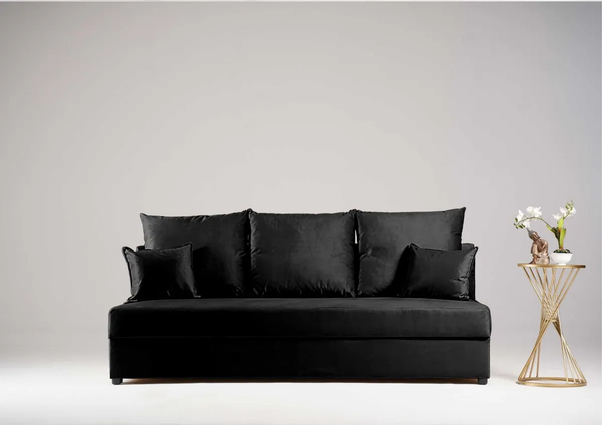 Sofa czarna PACO z funkcją spania 190 cm: Czarna sofa PACO z funkcją spania