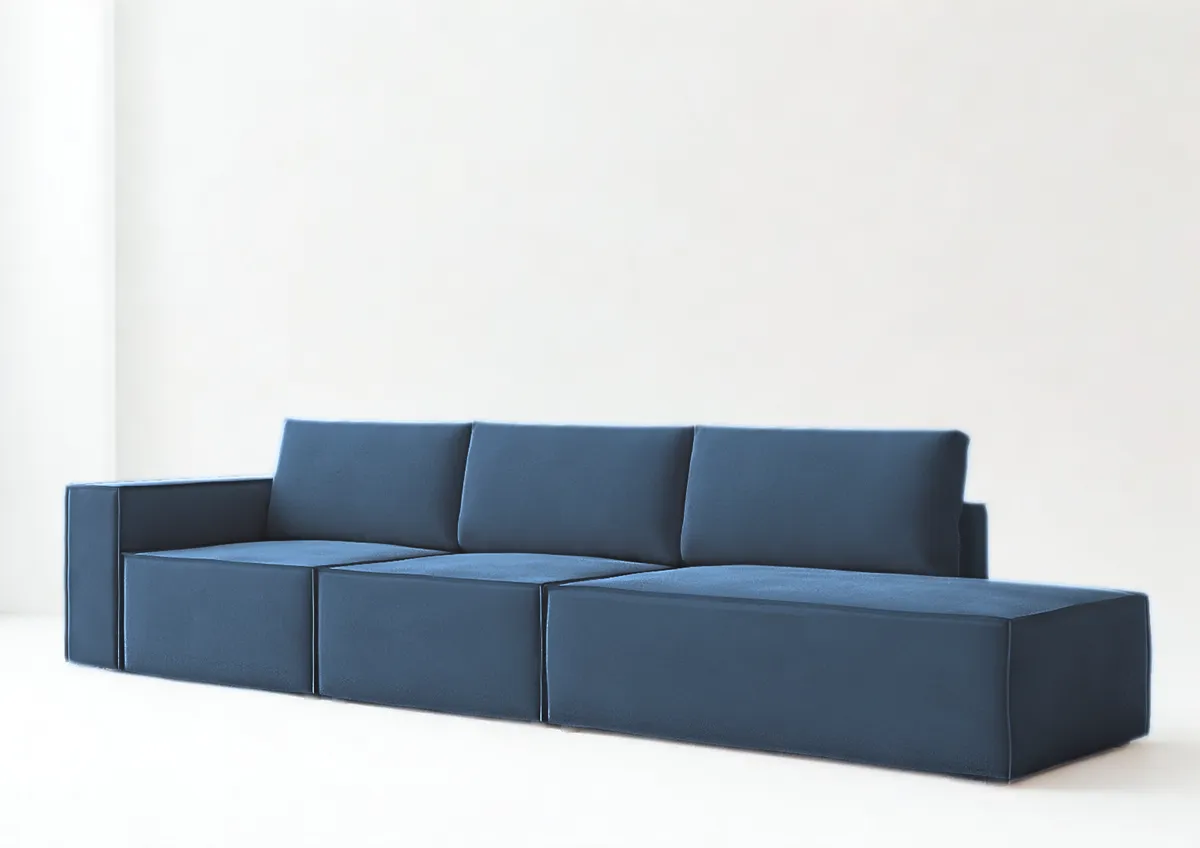 Sofa granatowa GOIA lewa sześcioosobowa modułowa 315 cm: Modułowa sofa GOIA w kolorze granatowym