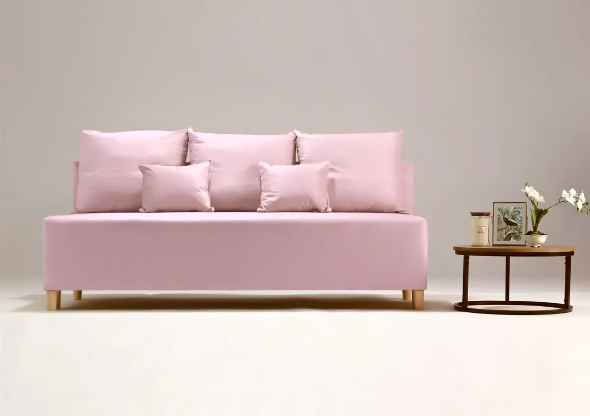 Sofa różowa NYX trzyosobowa z funkcją spania 190 cm: Różowa sofa NYX z funkcją spania