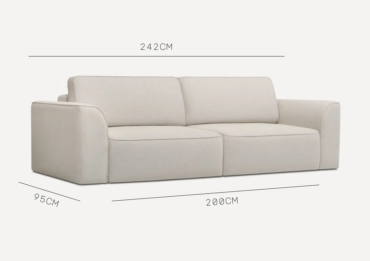 Sofa beżowa KOMA 2 czteroosobowa z funkcją spania 242 cm: Sofa KOMA 2: wymiary