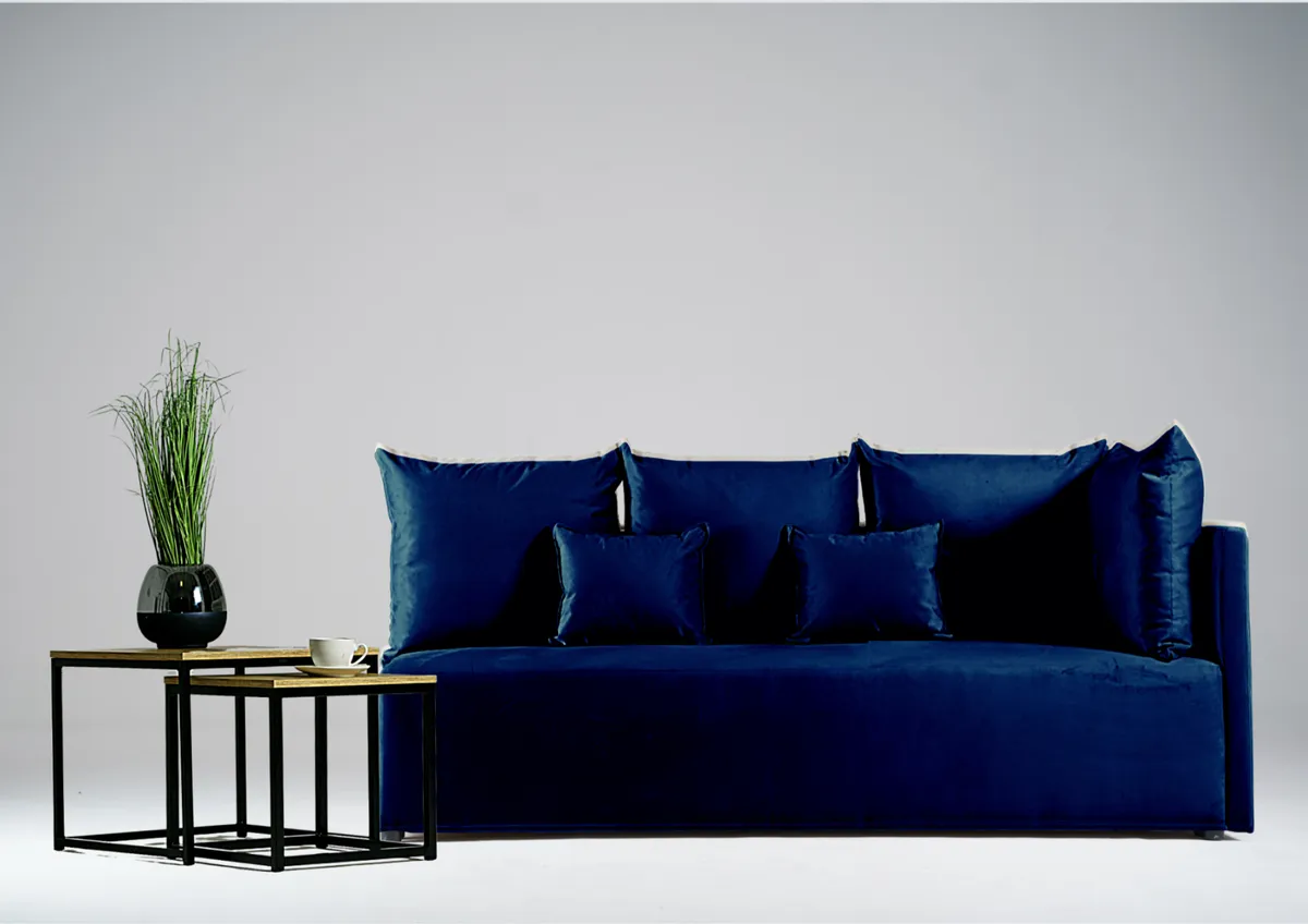 Sofa granatowa MINO prawa trzyosobowa z funkcją spania 198 cm: Sofa MINO prawa na małej powierzchni