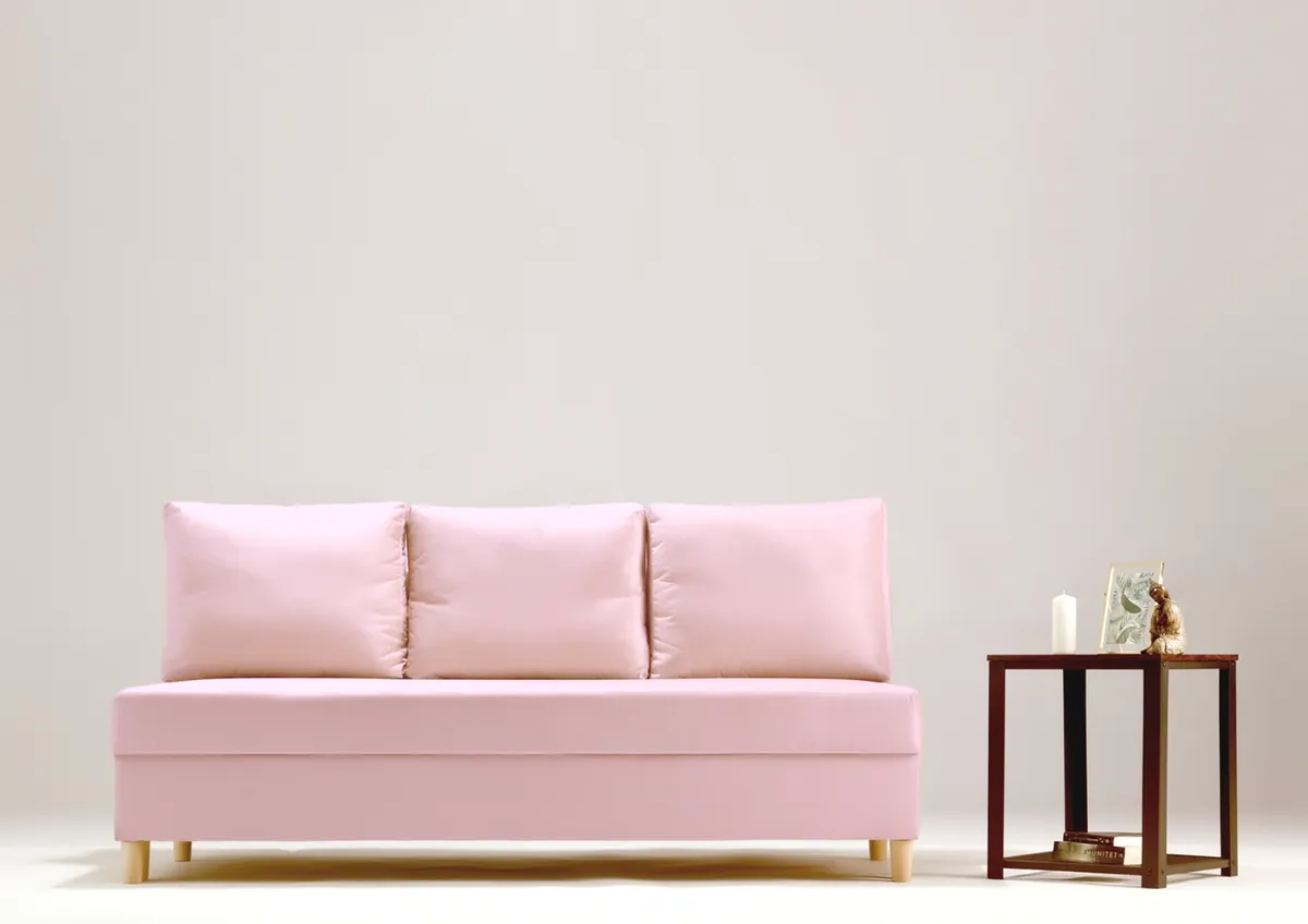 Sofa różowa ONYX trzyosobowa z funkcją spania 190 cm: Różowa sofa ONYX bez podłokietników