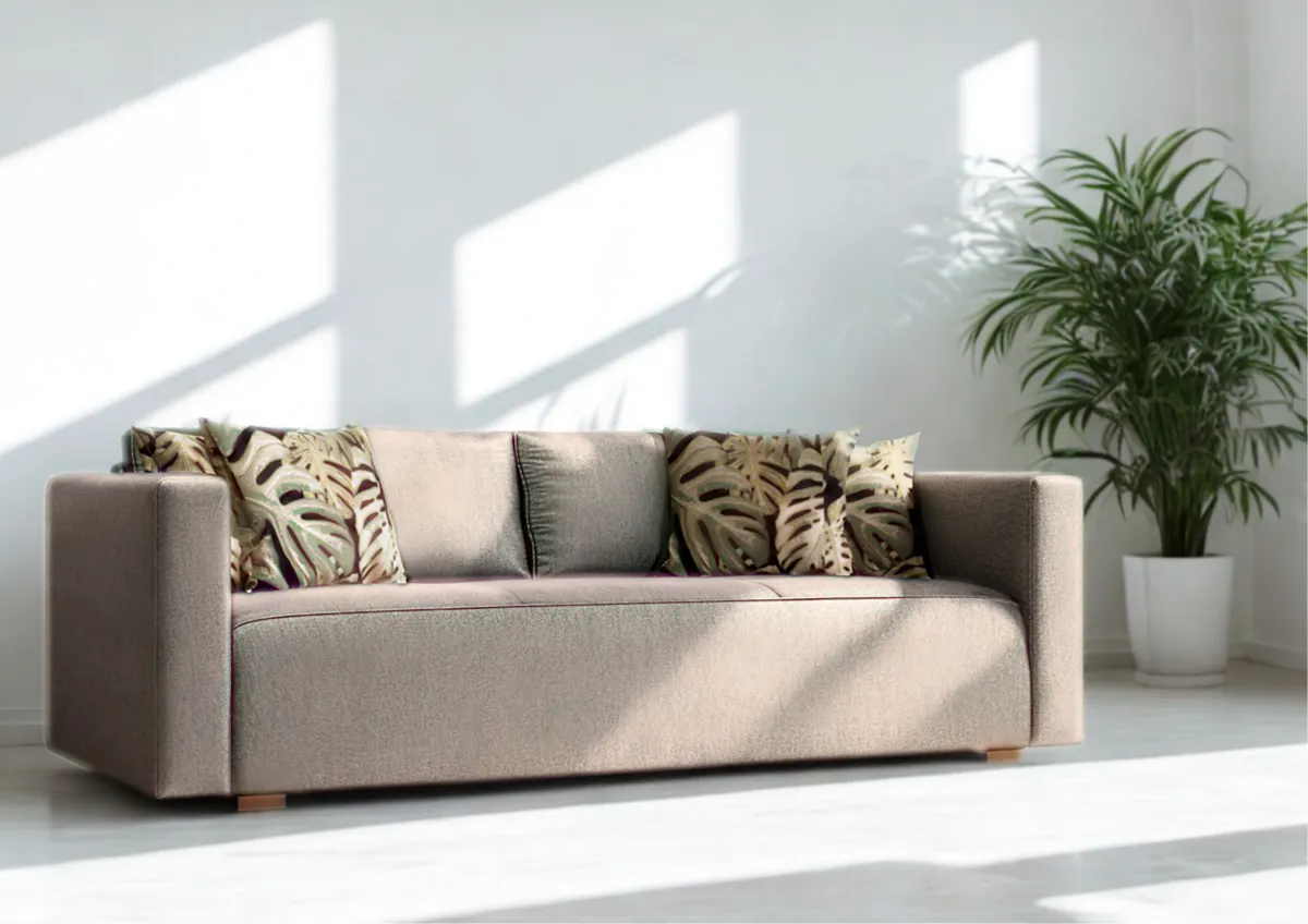 Sofa beżowa BALATON trzyosobowa z funkcją spania 220 cm: Beżowa sofa BALATON z funkcją spania