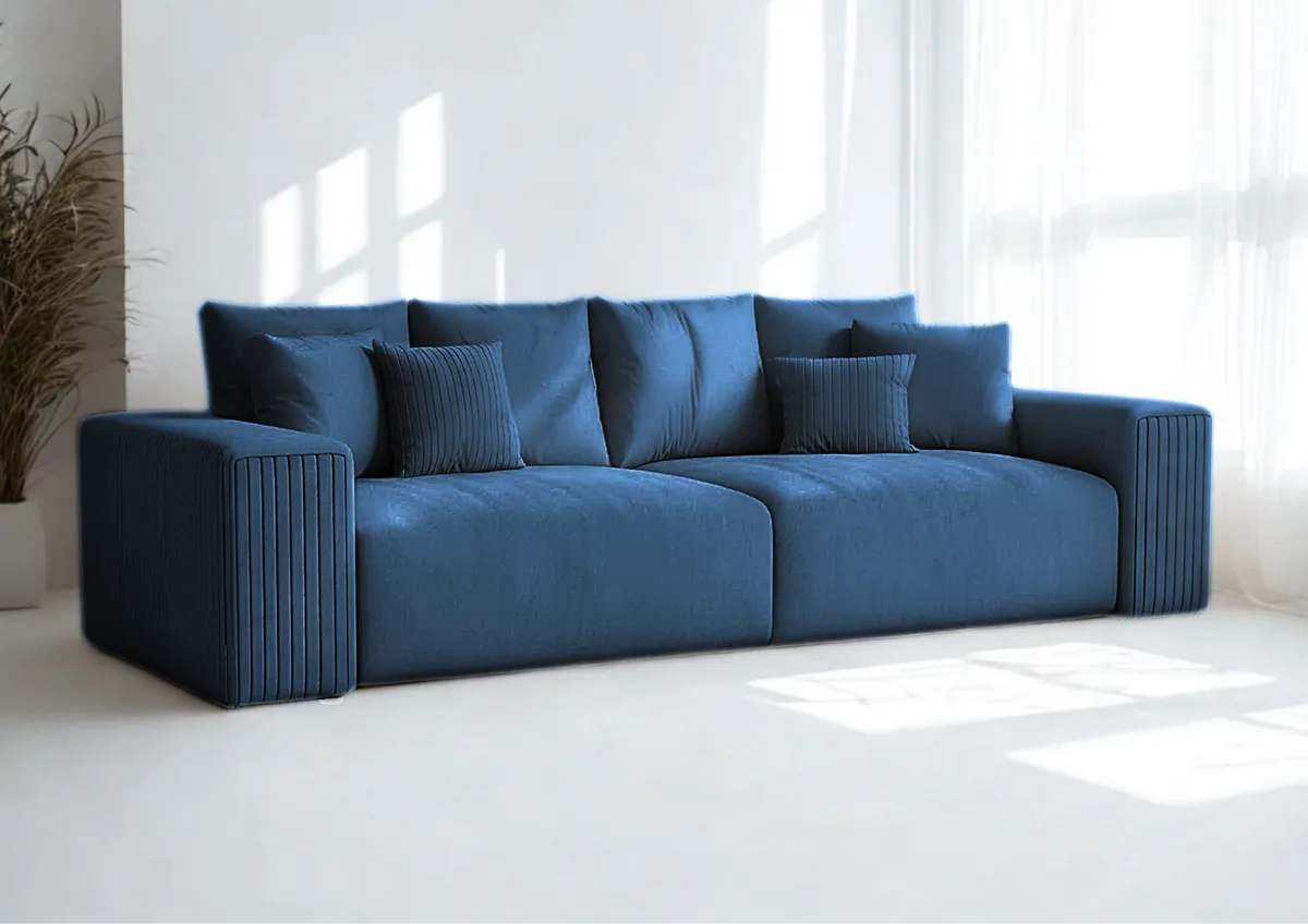 Sofa granatowa PAS czteroosobowa z funkcją spania 294 cm: Granatowa sofa PAS z funkcją spania