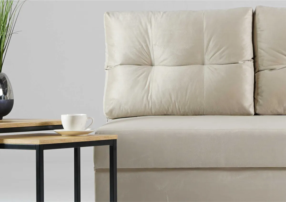 Sofa beżowa MALA prawa trzyosobowa z funkcją spania 198 cm: Wymiary MALA