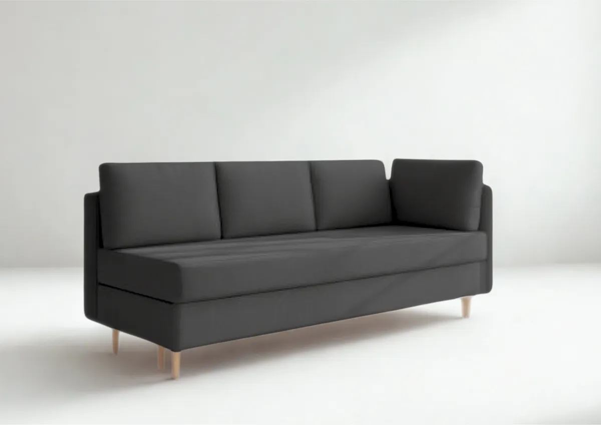 Sofa czarna PRATO prawa trzyosobowa z funkcją spania 198 cm: Czarna sofa PRATO prawa na drewnianych nogach