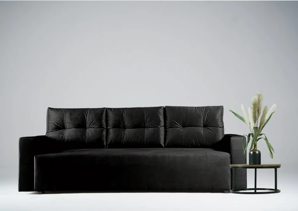 Sofa czarna BONO trzyosobowa z funkcją spania 215 cm: Czarna sofa BONO w klasycznym wydaniu