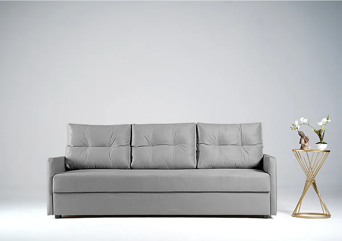 Sofa szara BONA trzyosobowa z funkcją spania 198 cm: Szara sofa BONA z funkcją spania