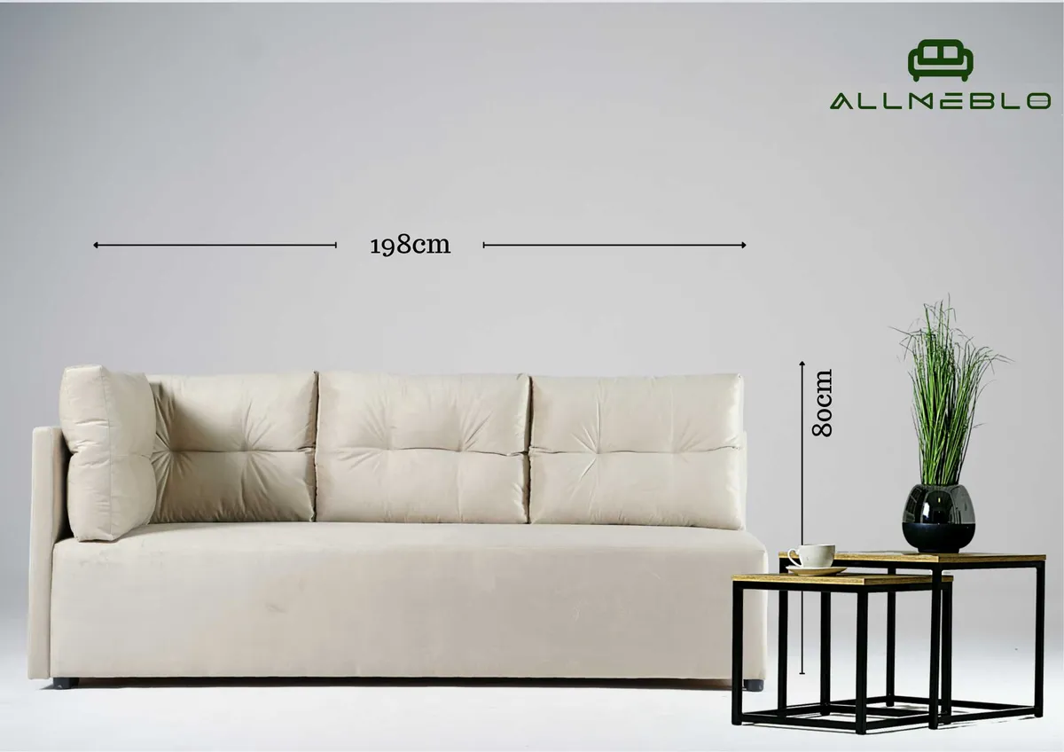 Sofa szara MONO lewa trzyosobowa z funkcją spania 198 cm: Sofa MONO lewa: wymiary