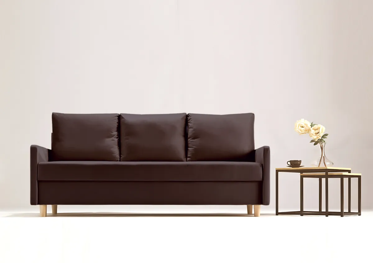 Sofa brązowa AROSA trzyosobowa z funkcją spania 198 cm: Brązowa sofa AROSA w stylu skandynawskim