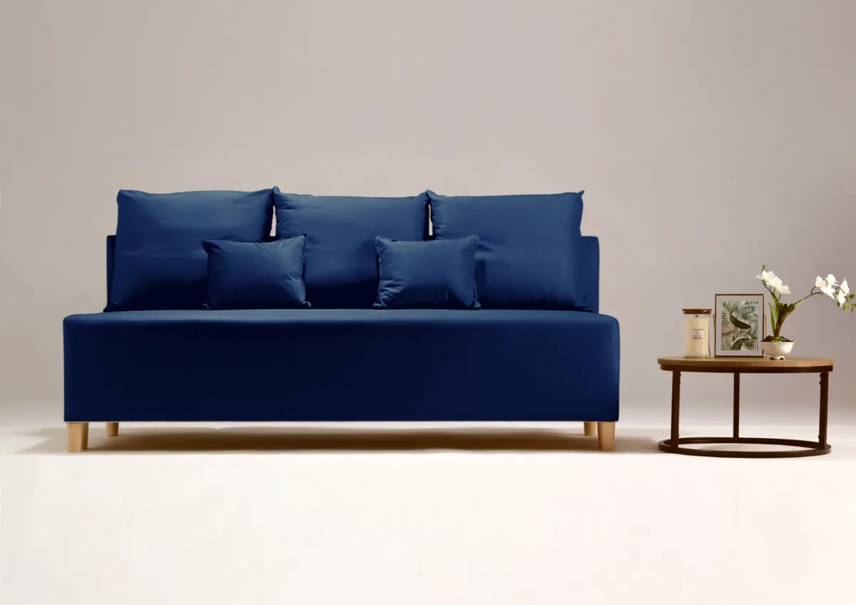 Sofa granatowa NYX trzyosobowa z funkcją spania 190 cm: Granatowa sofa NYX z funkcją spania