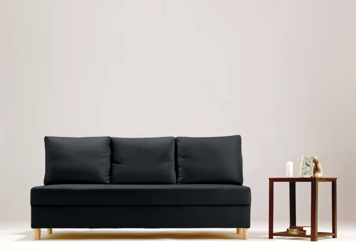 Sofa czarna ONYX trzyosobowa z funkcją spania 190 cm: Czarna sofa ONYX bez podłokietników