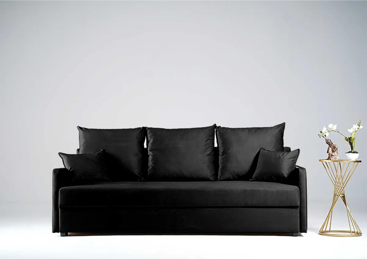 Sofa czarna ARKADIA z funkcją spania 200 cm: Czarna sofa ARKADIA