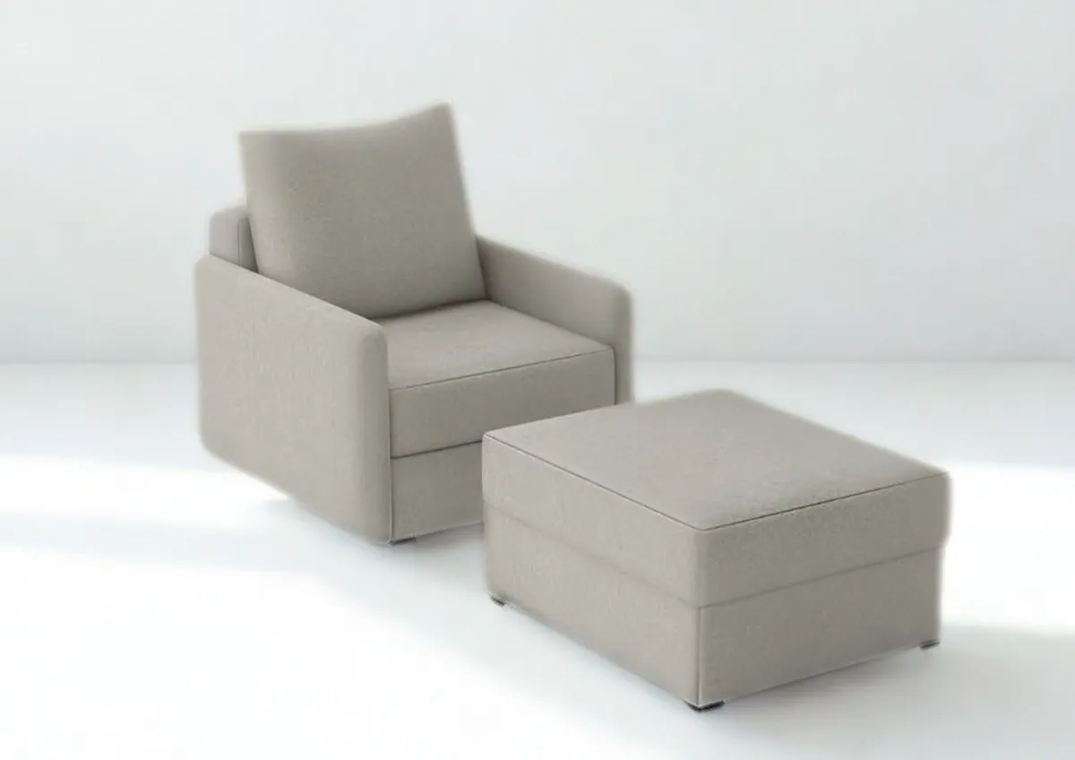 Fotel szary ARKADIA z funkcją spania z pufą 68 cm: Szary fotel ARKADIA