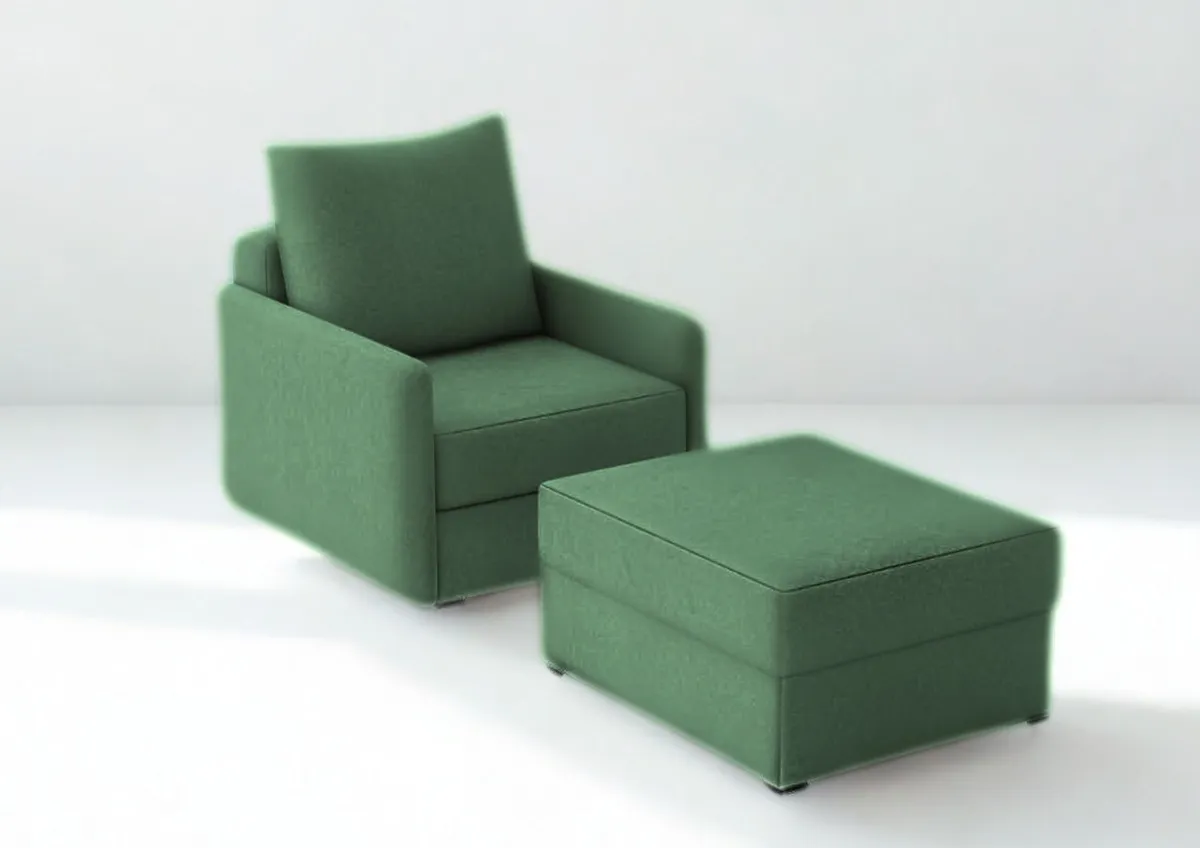 Fotel zielony ARKADIA z funkcją spania z pufą 68 cm: Zielony fotel ARKADIA