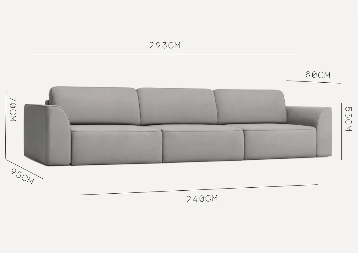 Sofa grafitowa KOMA 3 pięcioosobowa z funkcją spania 293 cm: Sofa KOMA 3: wymiary