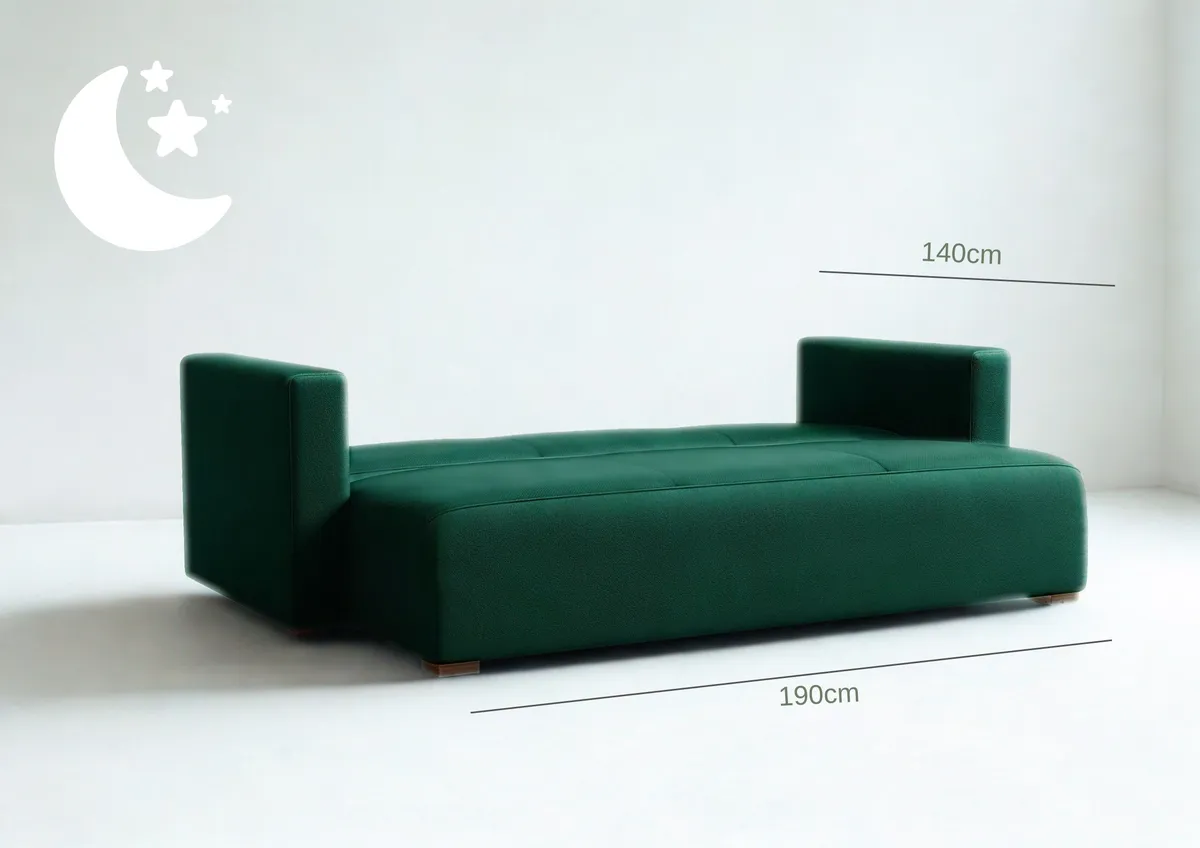 Sofa beżowa BALATON trzyosobowa z funkcją spania 220 cm: Rozkładanie i pojemnik na pościel