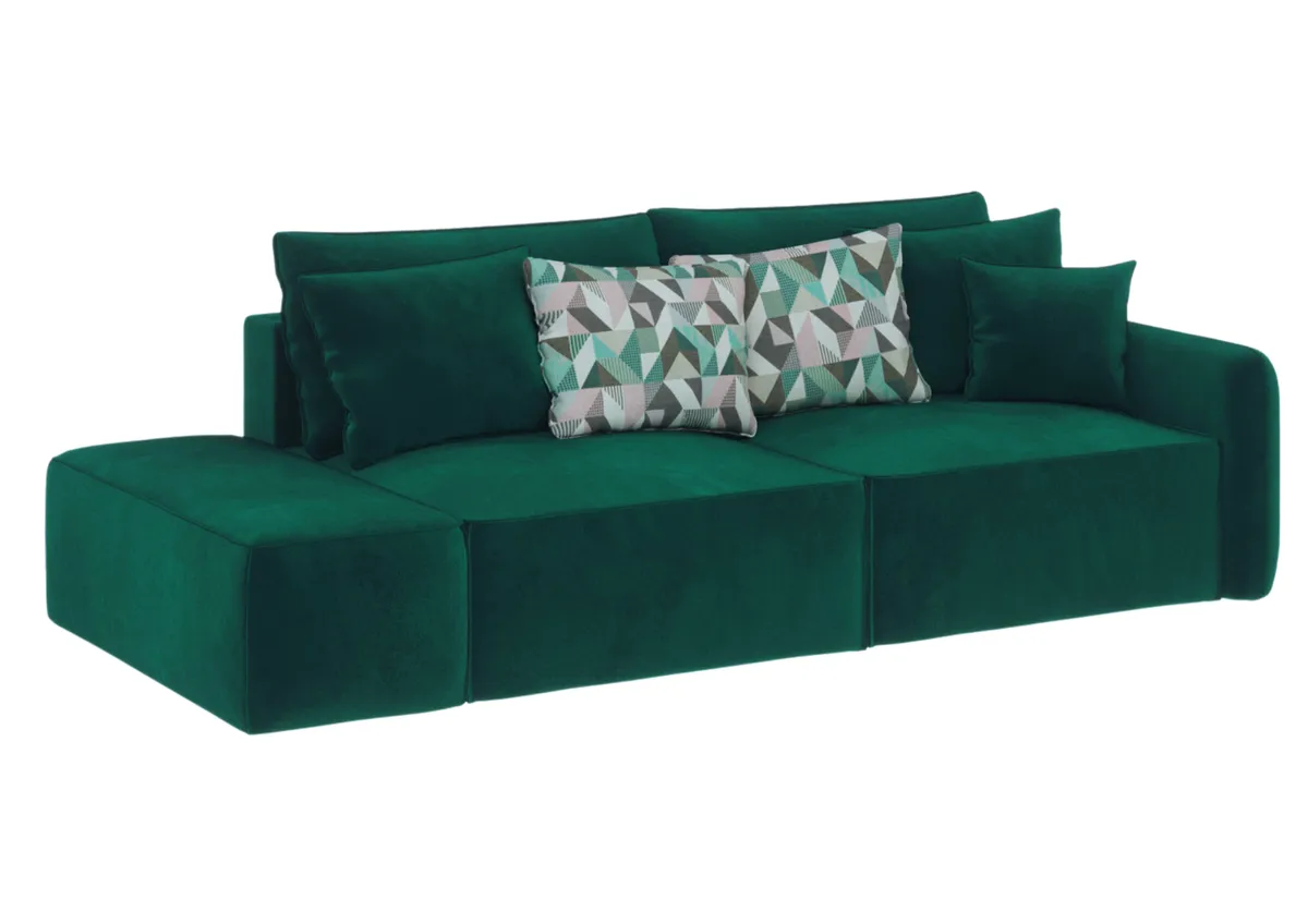 Sofa zielona VINCI 2 lewa czteroosobowa z funkcją spania 265 cm: Zielona sofa VINCI 2 lewa w minimalistycznym stylu