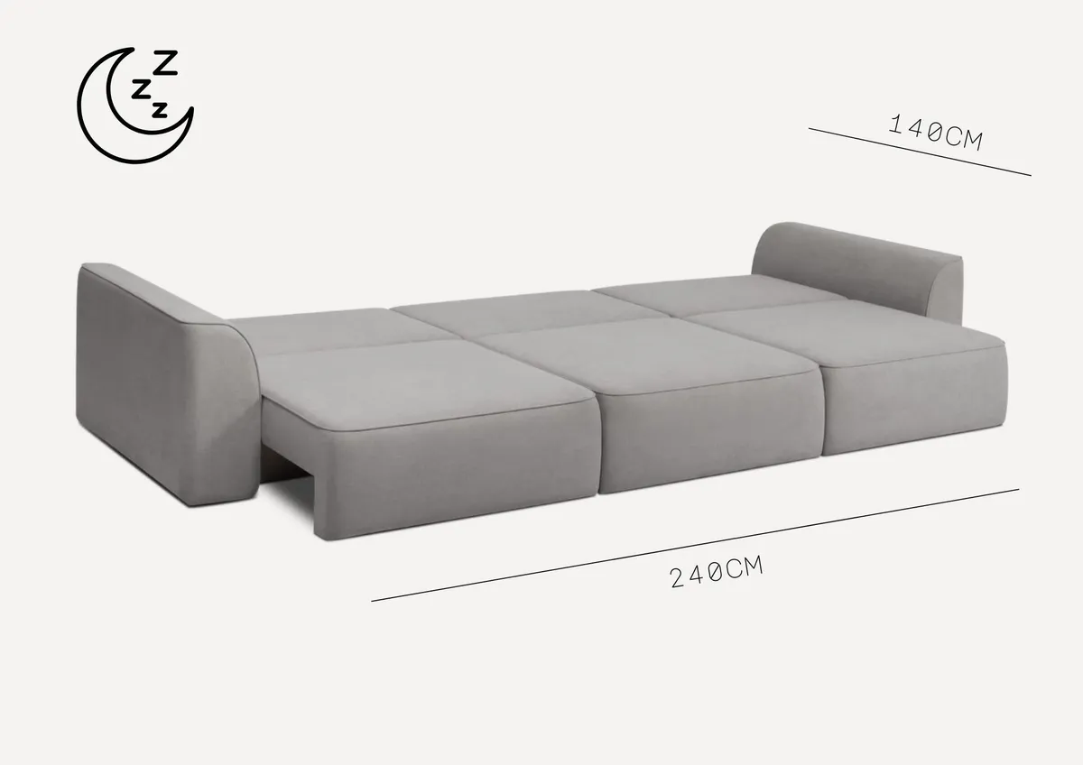 Sofa grafitowa KOMA 3 pięcioosobowa z funkcją spania 293 cm: Sofa KOMA 3: łóżko i skrzynia na pościel