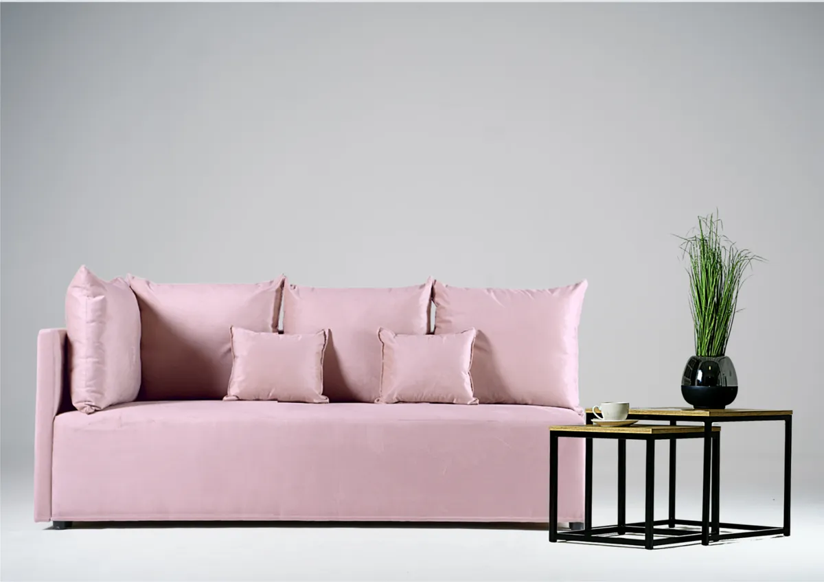 Sofa różowa MINO lewa trzyosobowa z funkcją spania 198 cm: Sofa MINO lewa na małej powierzchni