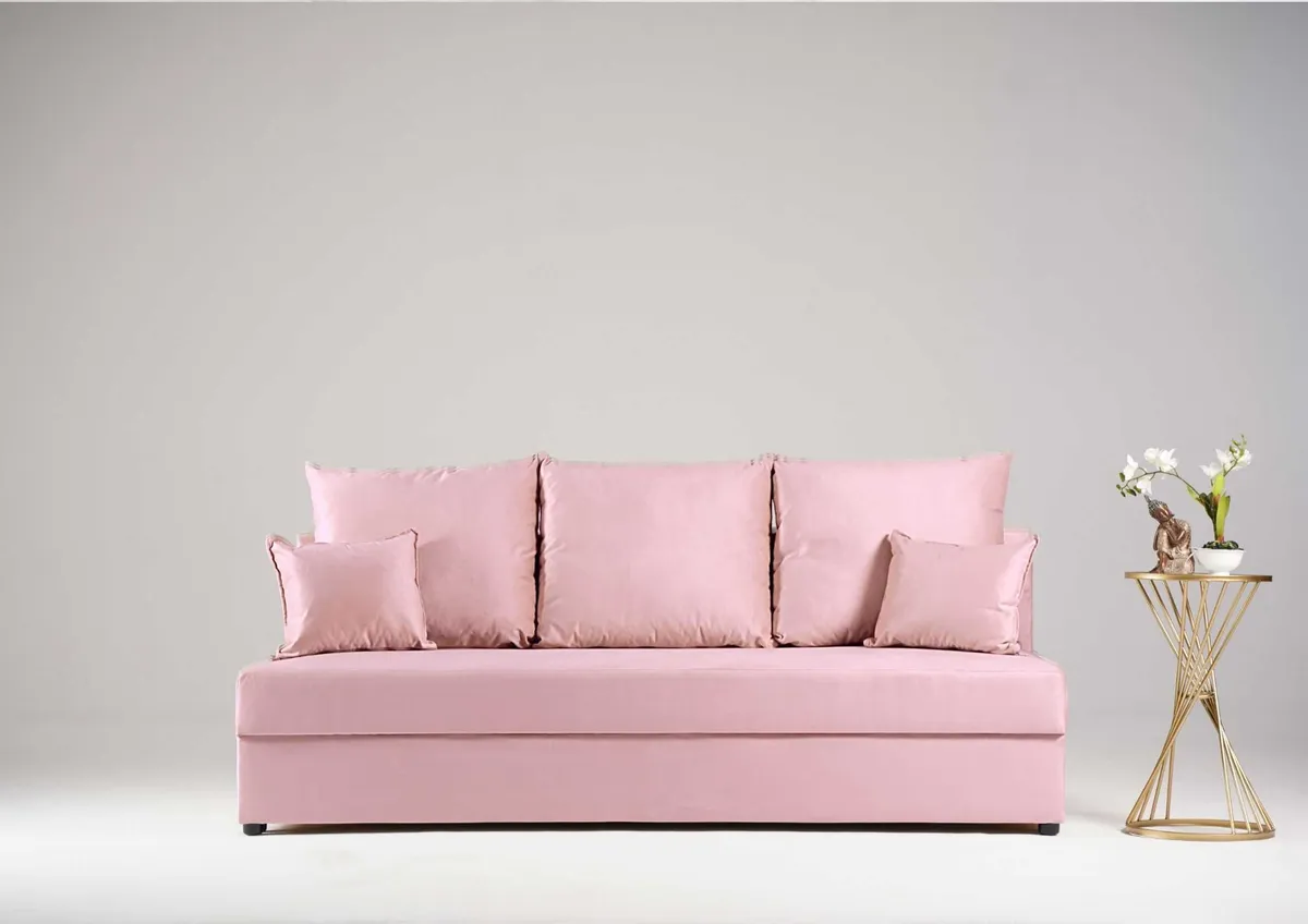 Sofa różowa PACO z funkcją spania 190 cm: Różowa sofa PACO z funkcją spania
