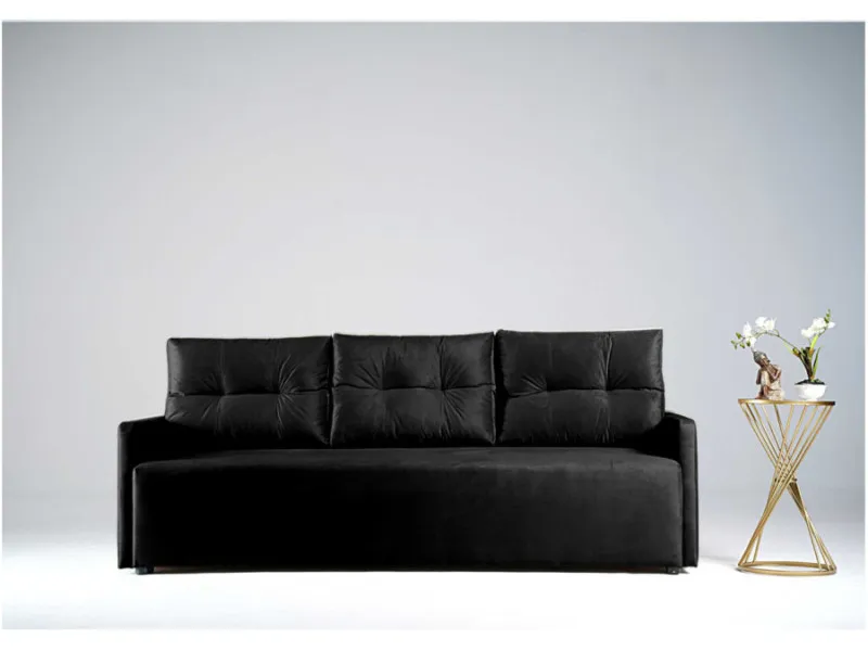 Sofa czarna VERO trzyosobowa z funkcją spania 198 cm: Czarna sofa VERO w skandynawskim stylu