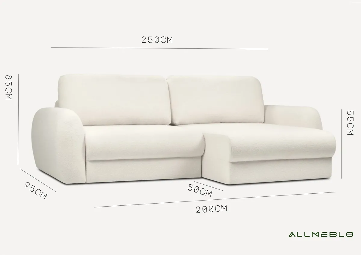 Narożnik granatowy PALLA prawy z funkcją spania 250 cm: Wymiary PALLA