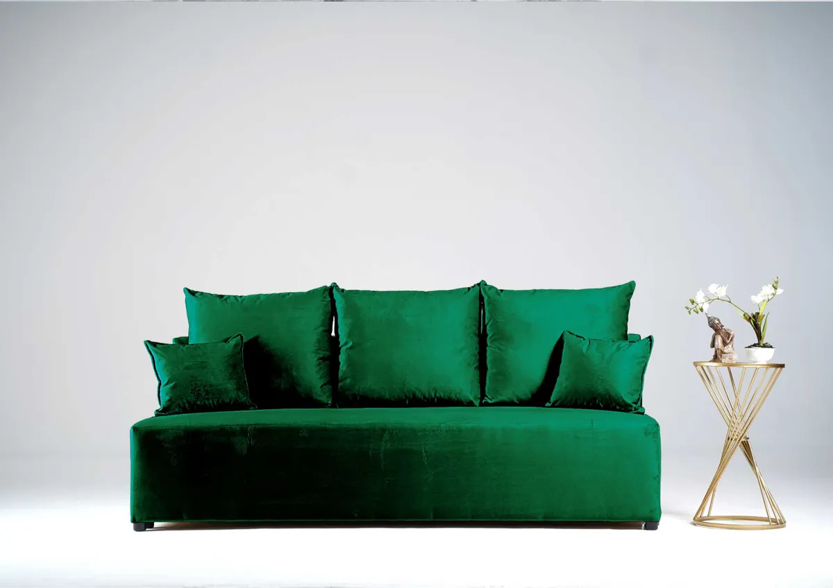 Sofa zielona ESTI trzyosobowa z funkcją spania 190 cm: Zielona sofa ESTI na każdy centymetr