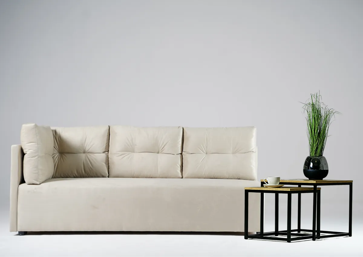 Sofa beżowa MONO lewa trzyosobowa z funkcją spania 198 cm: Beżowa sofa MONO lewa z funkcją spania