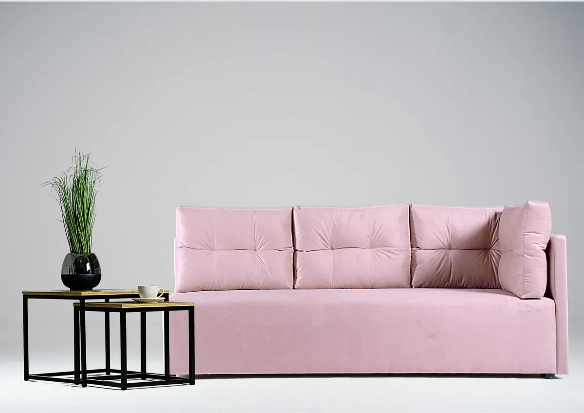 Sofa różowa MONO prawa trzyosobowa z funkcją spania 198 cm: Różowa sofa MONO prawa z funkcją spania