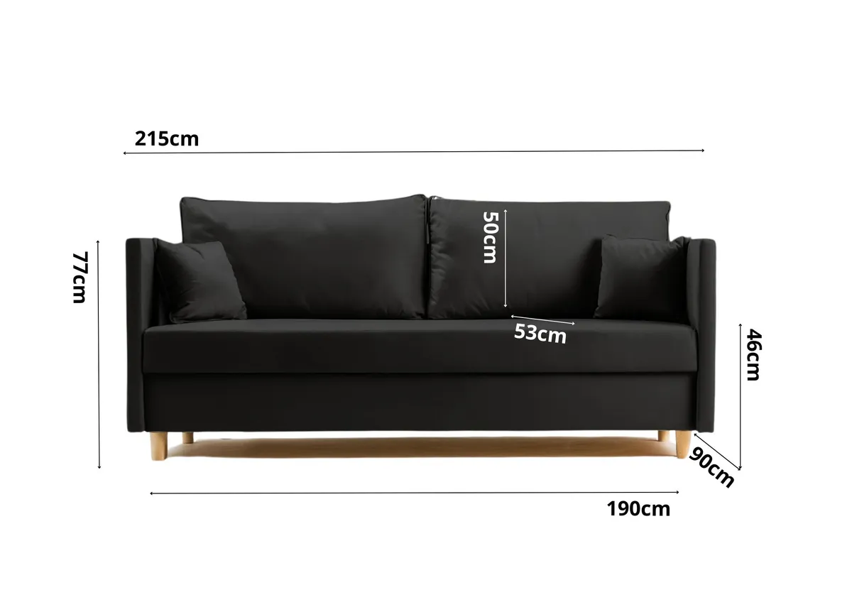 Sofa brązowa SECCO trzyosobowa z funkcją spania 215 cm: Wymiary sofy SECCO