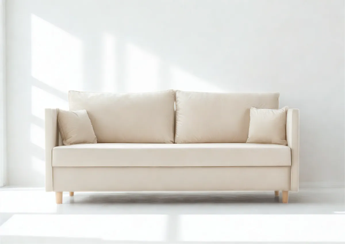 Sofa beżowa SECCO trzyosobowa z funkcją spania 215 cm: Beżowa sofa SECCO z funkcją spania