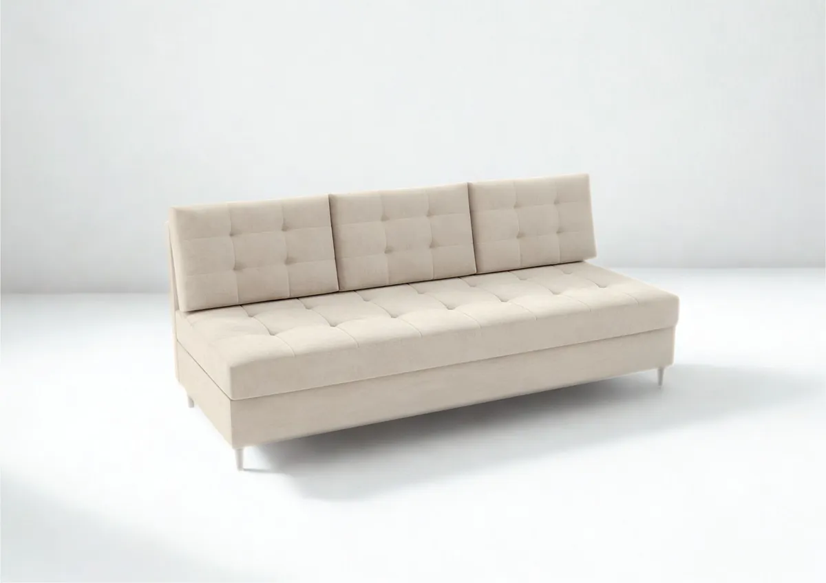 Sofa beżowa PERO trzyosobowa z funkcją spania 190 cm: Beżowa sofa PERO z pikowanym siedziskiem