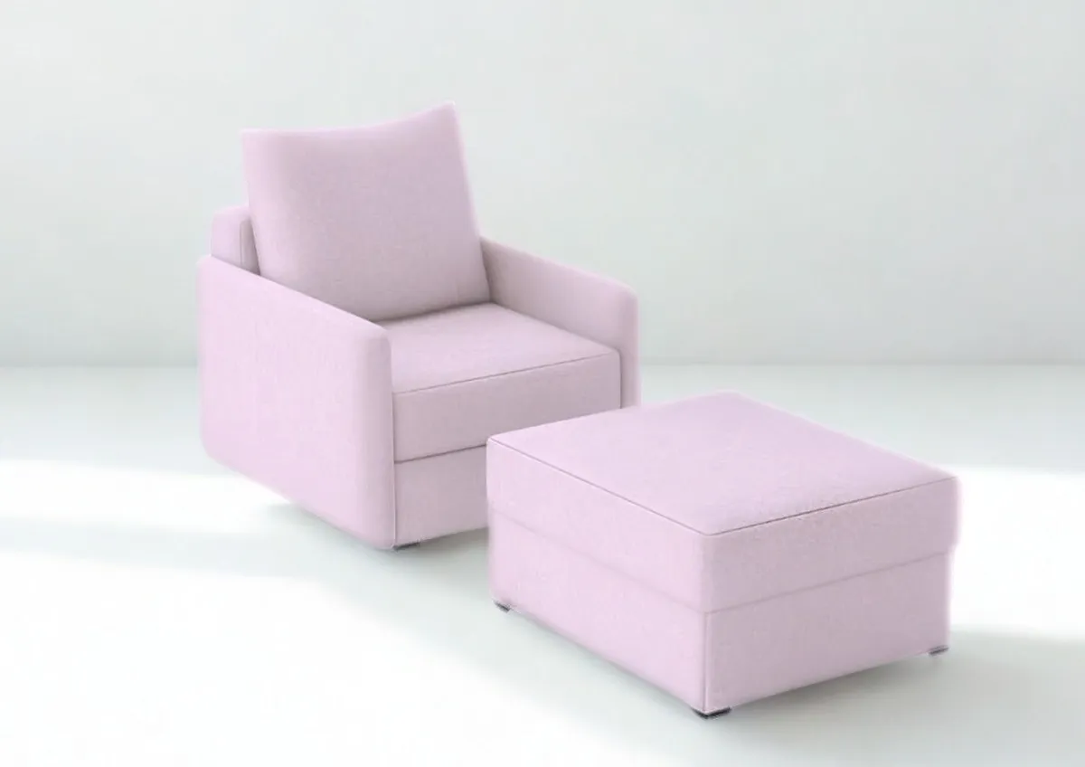 Fotel różowy ARKADIA z funkcją spania z pufą 68 cm: Różowy fotel ARKADIA