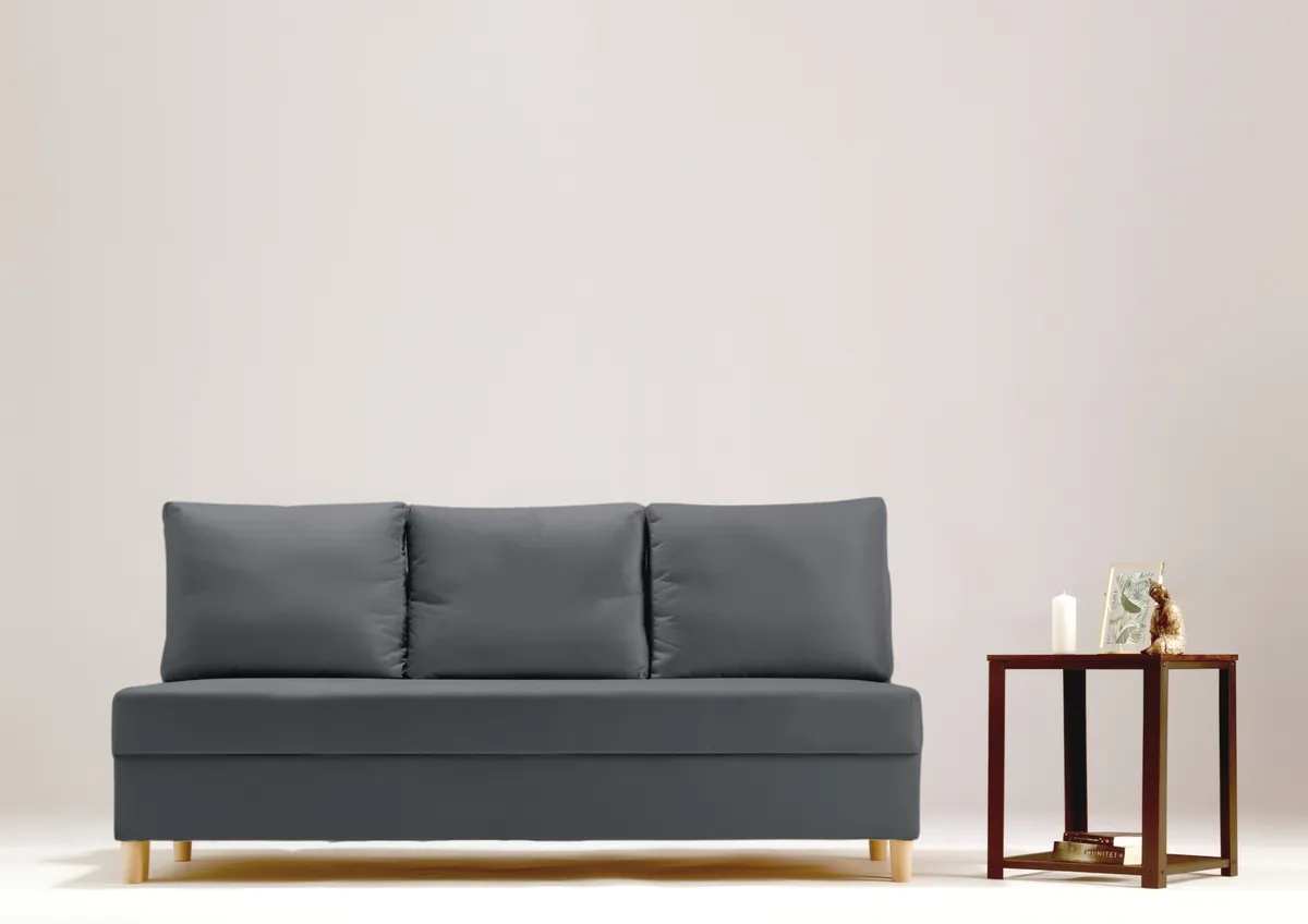 Sofa grafitowa ONYX trzyosobowa z funkcją spania 190 cm: Grafitowa sofa ONYX bez podłokietników